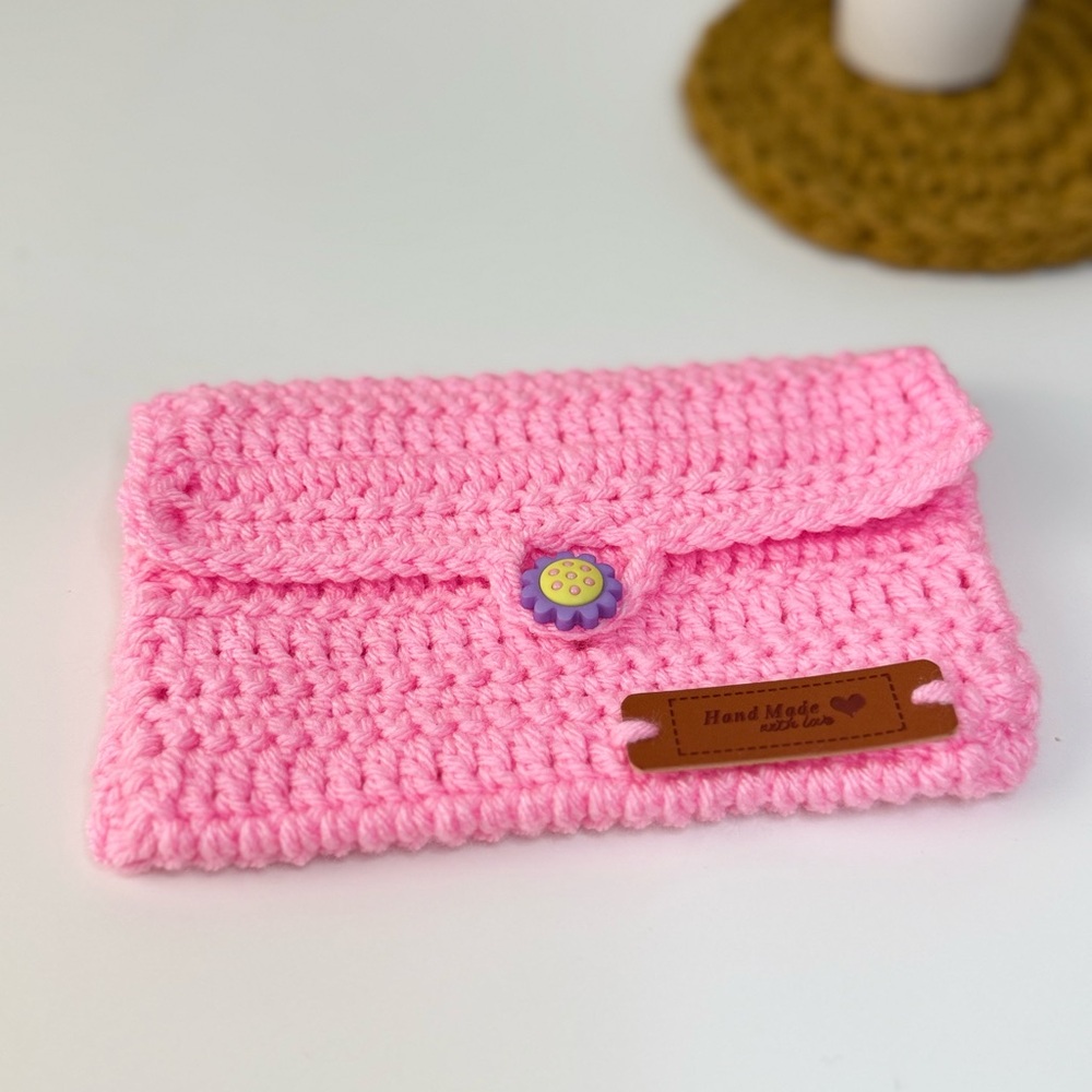 Pink Floral Crochet Wallet For Girls